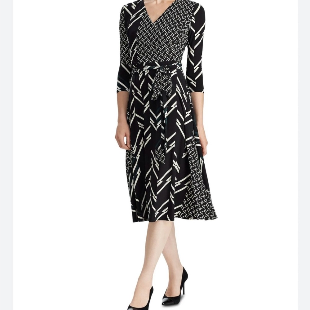 Ralph Lauren midi dress stretch with belt 2P black white